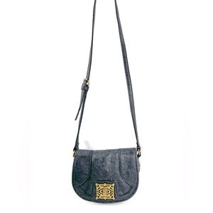 Bagtique Black Textured Faux Leather Mini Crossbody Bag Bronze Turn Lock